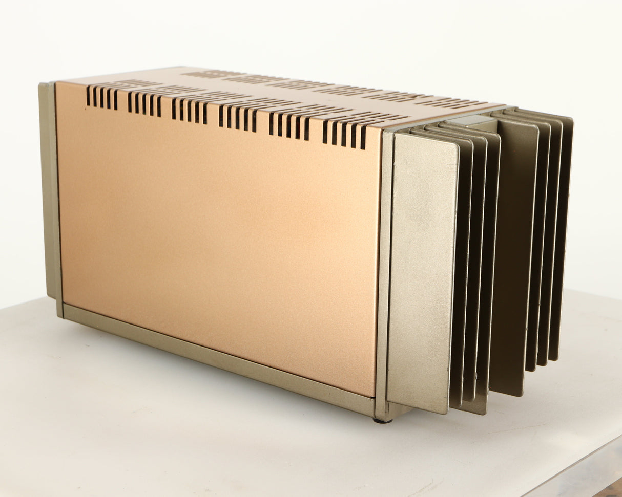 Front left corner of a used Quad 303 Power Amplifier