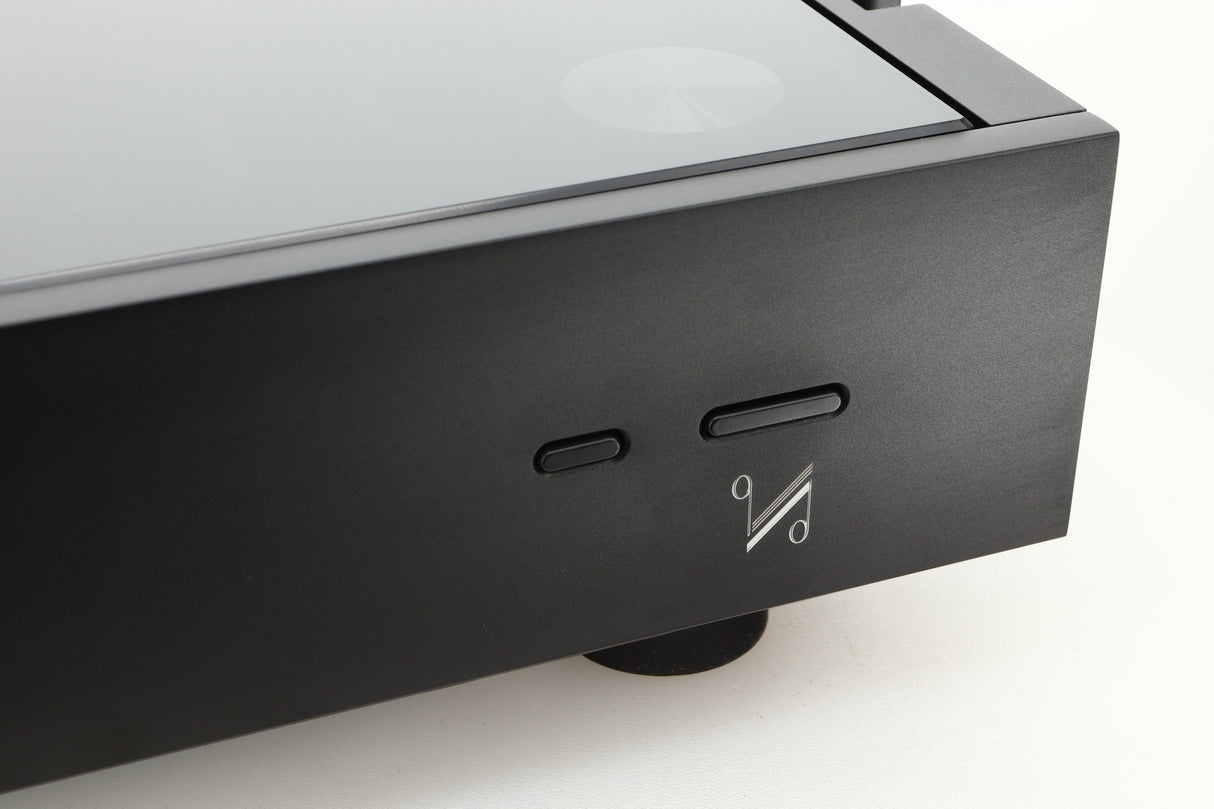 Close up of a used Quad Artera Pre Amplifier fascia showing the buttons in black finish