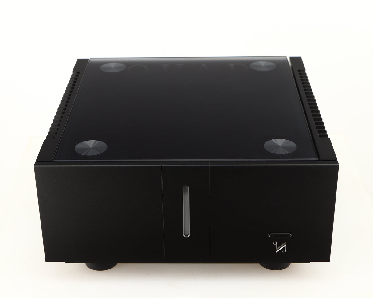Top of a used Quad Artera Stereo Power Amplifier in a black finish