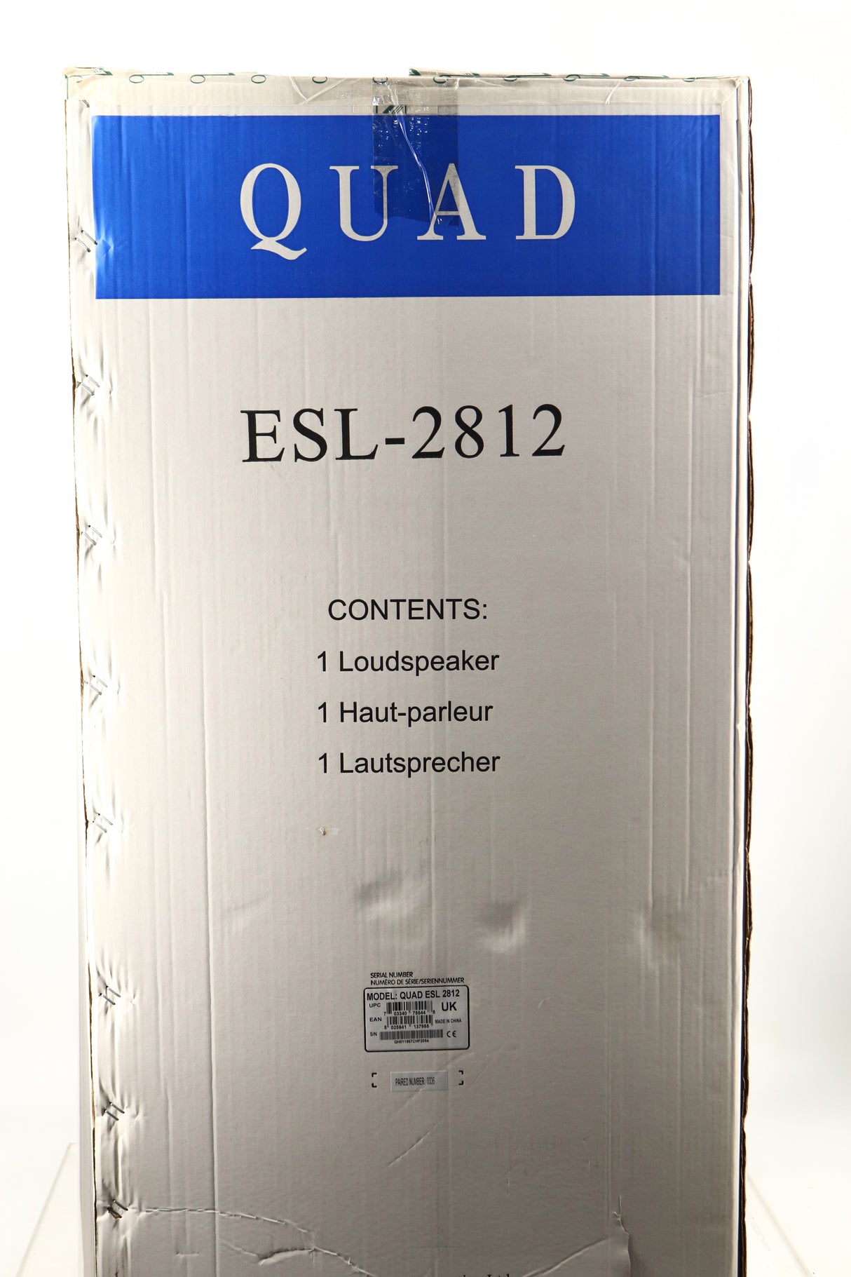 Box for a used Quad ESL-2812 Floorstanding Speaker in a black finish