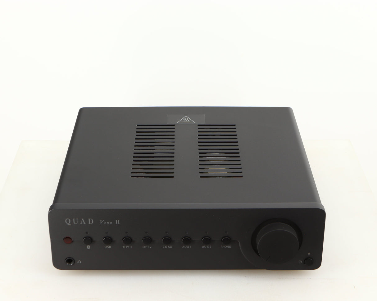 Top of a used Quad Vena II Integrated Amplifier in a lancaster grey finish
