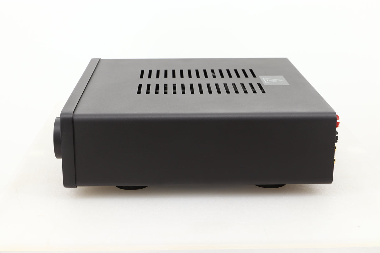 Side view of a used Quad Vena Integrated Amplifier in Lancaster Grey finish