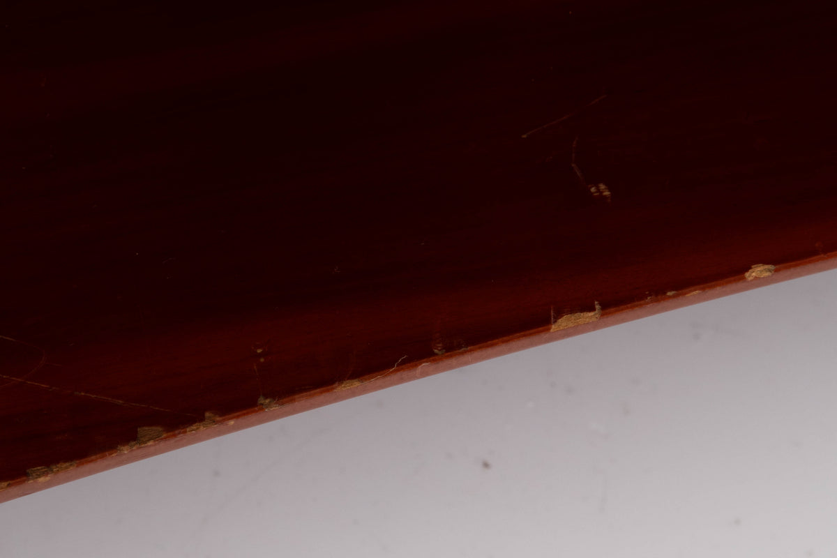 Close up of a used Quadraspire 4 Shelf Hifi Stand in a Dark Cherry / Black finish showing damage on stand