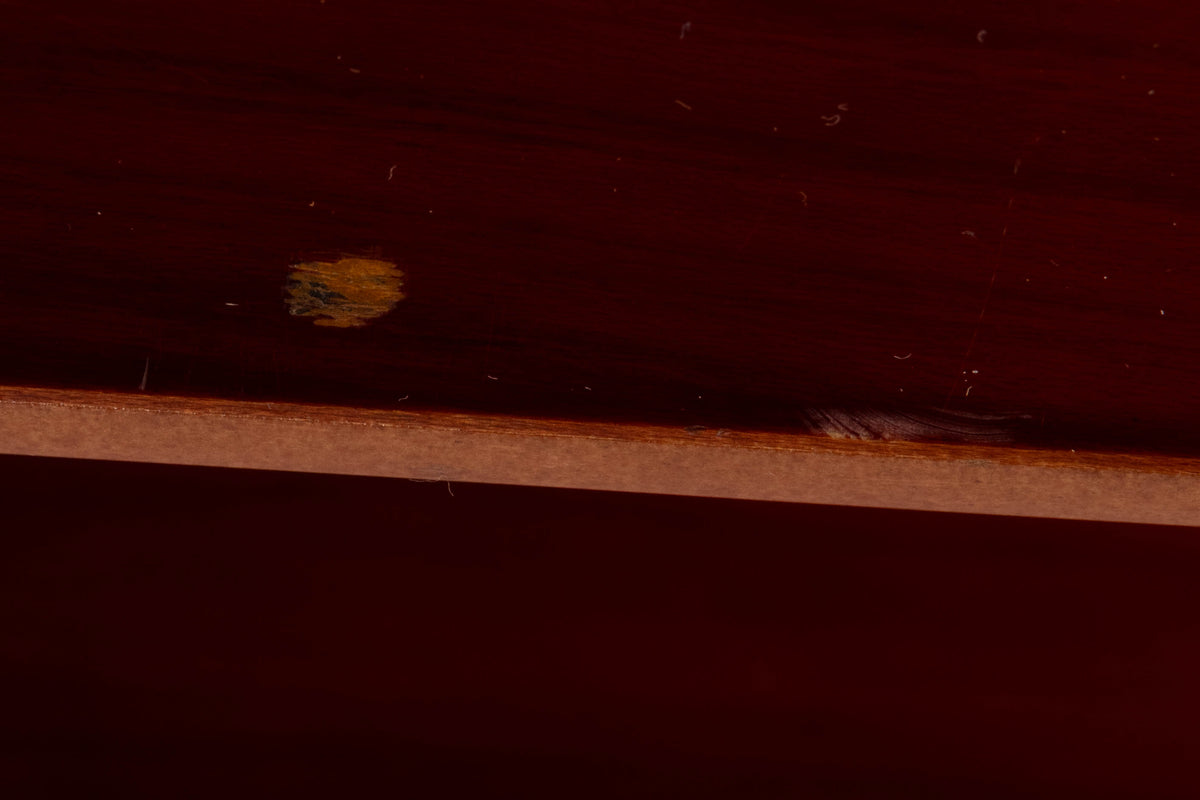 Close up of a used Quadraspire 4 Shelf Hifi Stand in a Dark Cherry / Black finish showing damage on stand