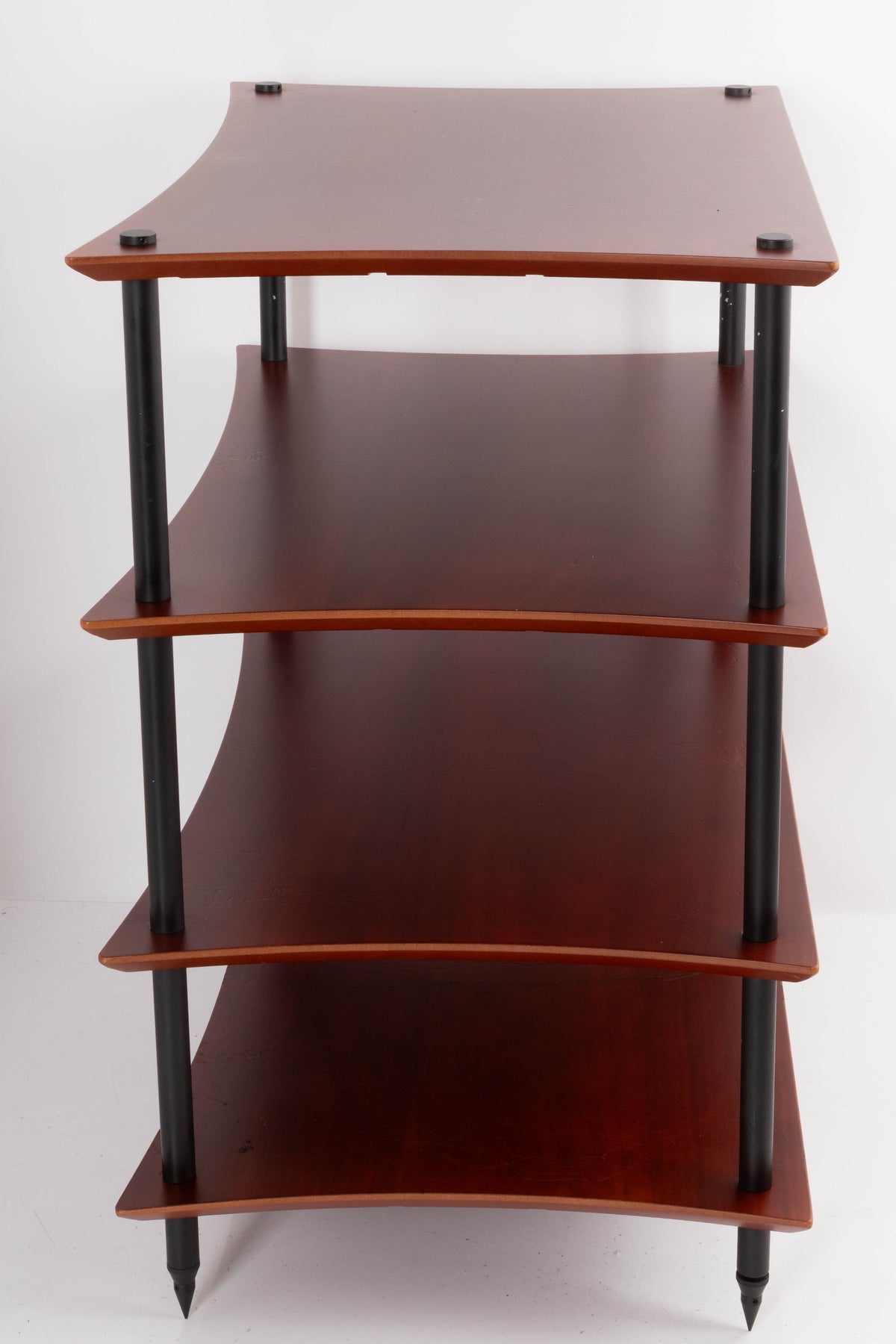 Left side view of a used Quadraspire 4 Shelf Hifi Stand in a Dark Cherry / Black finish