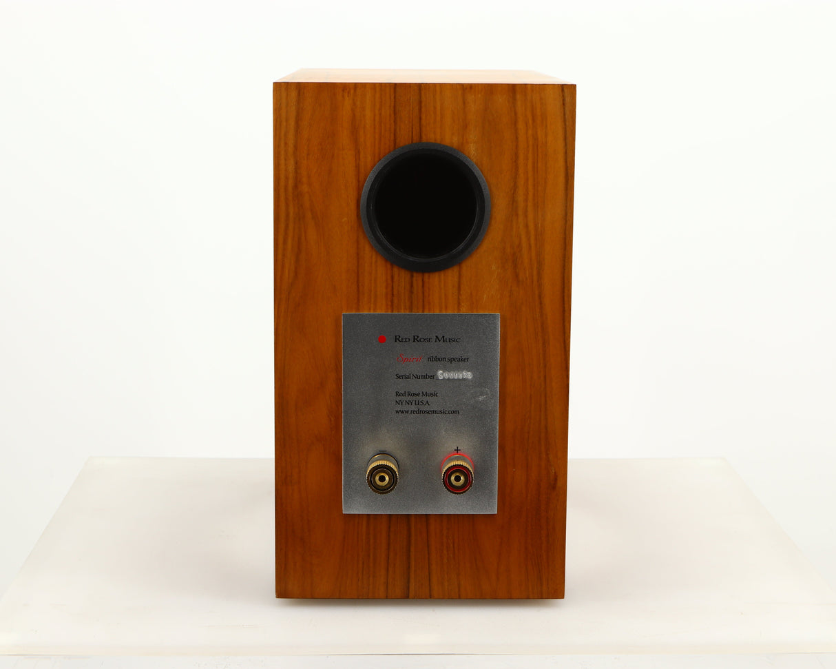 Rear view of a used Red Rose Music Spirit Ribbon Standmount Speaker in a rosewood finish
