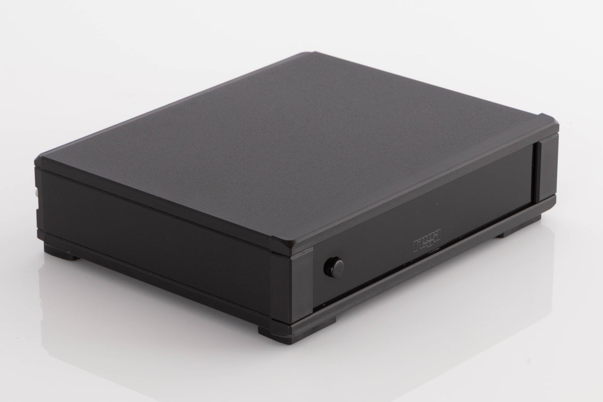 Front left corner of a used Rega FONO MC MK4 Phonostage in a Black finish