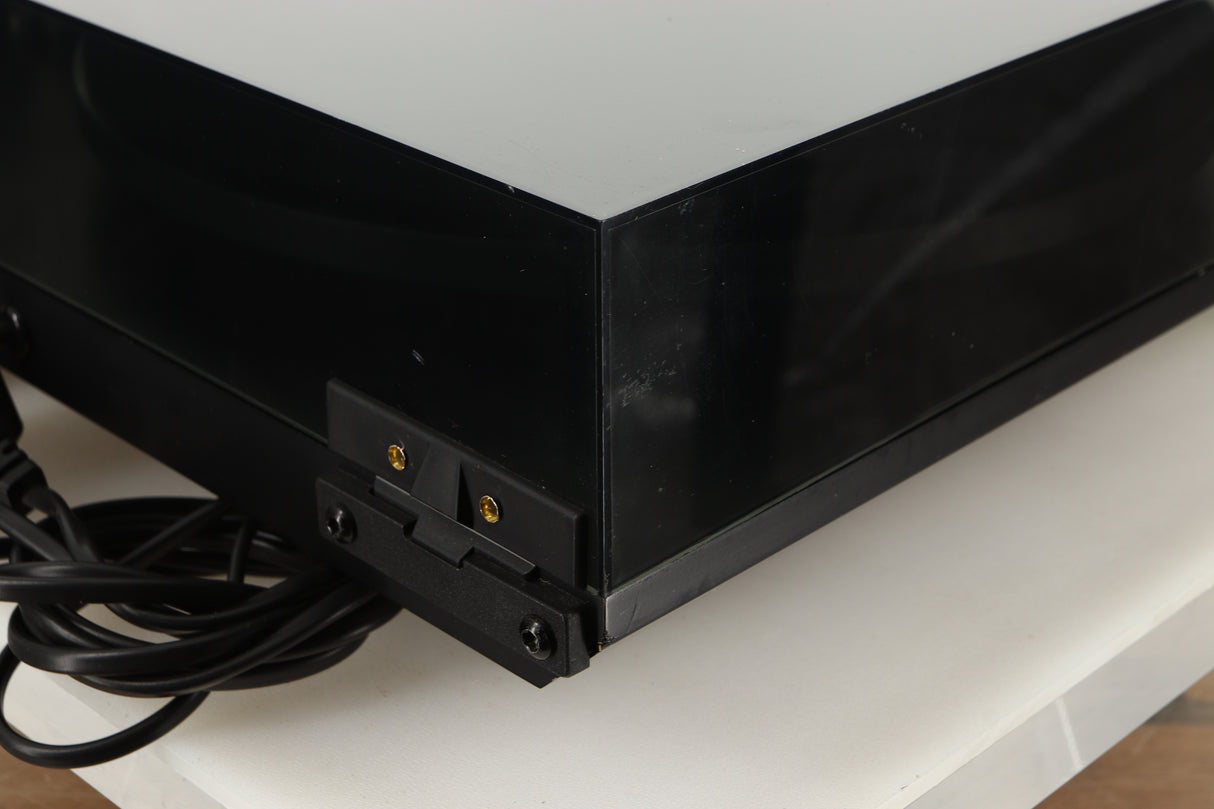 Rear right corner view of a used Rega P3 Turntable in Black finish