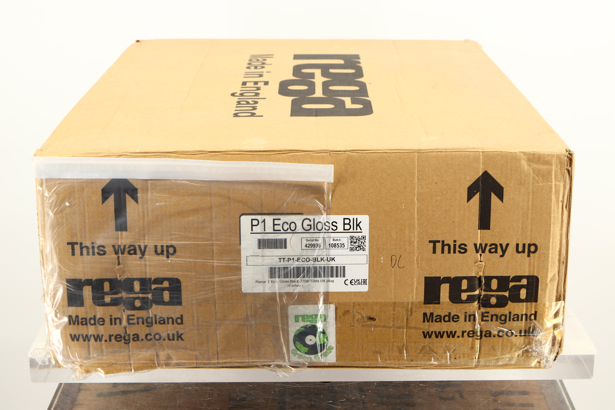 Box of a used Rega Planar 1 ECO Turntable in Black Gloss finish