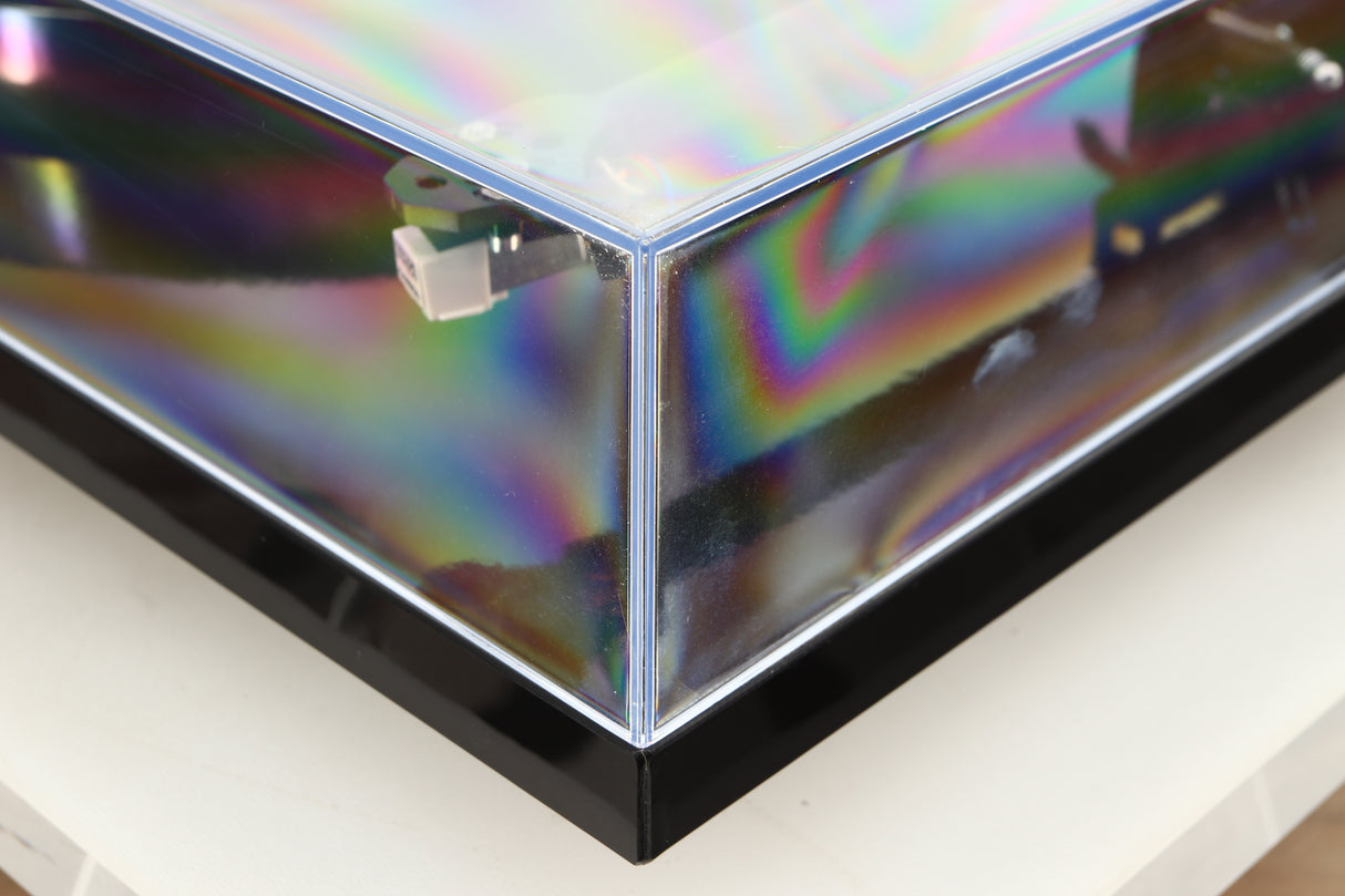 Front right corner view of a used Rega Planar 1 ECO Turntable in Black Gloss finish
