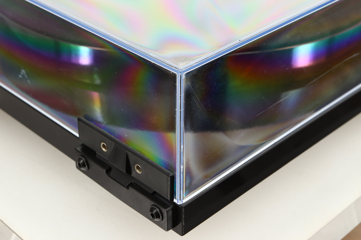 Rear right corner view of a used Rega Planar 1 ECO Turntable in Black Gloss finish