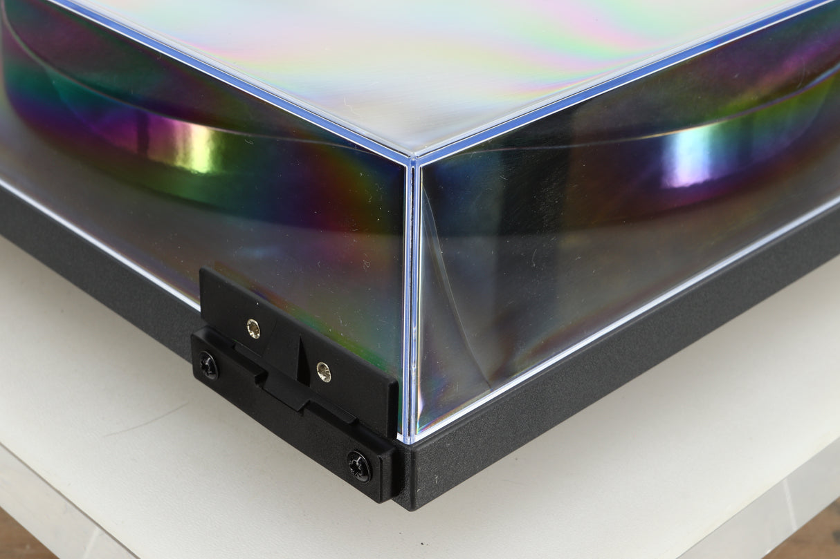Rear right corner view of a used Rega Planar 1 Plus Turntable in Matt Black