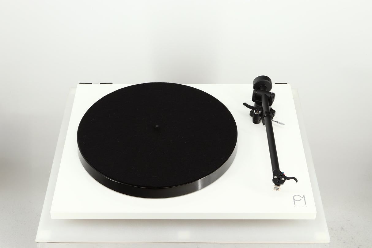 Front view of a used Rega Planar 1 Plus Turntable in a white finish