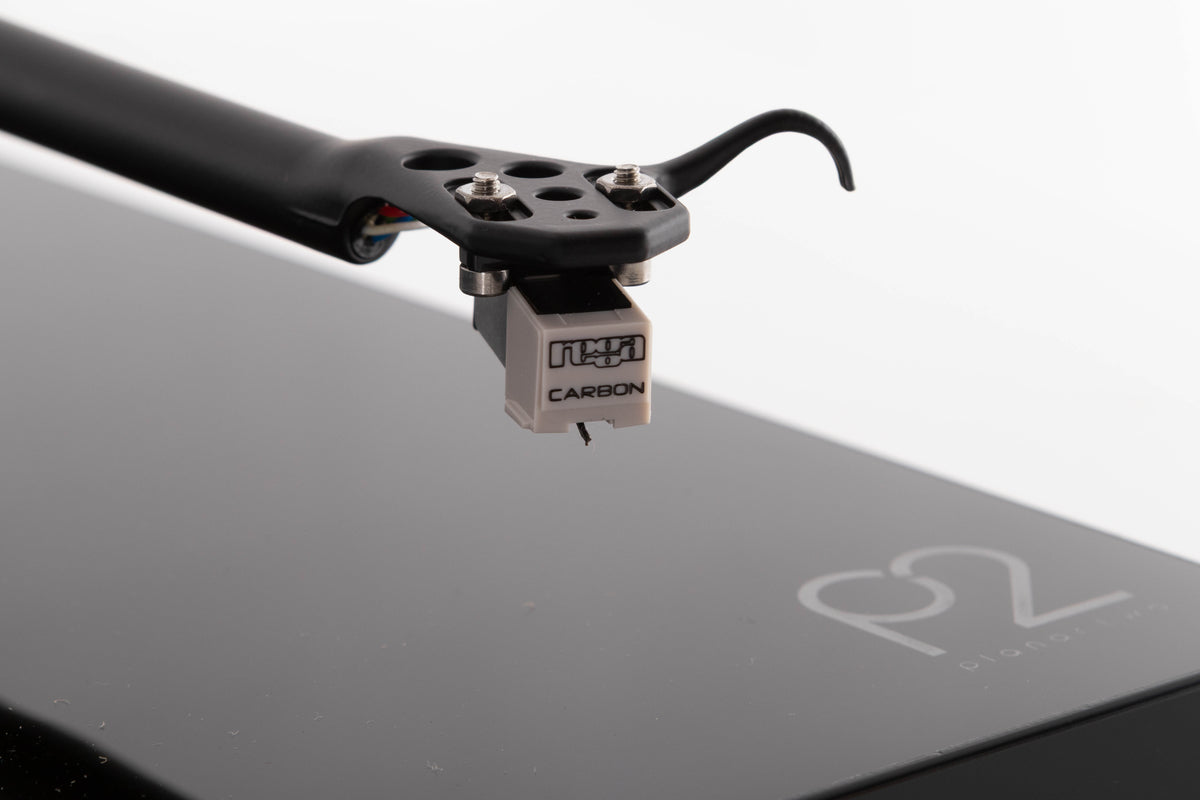 Close up of a used Rega Planar 2 Turntable in a Black finish showing stylus