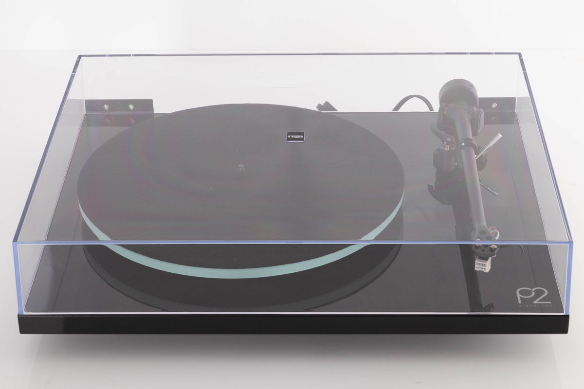 Top of a used Rega Planar 2 Turntable in a Black finish