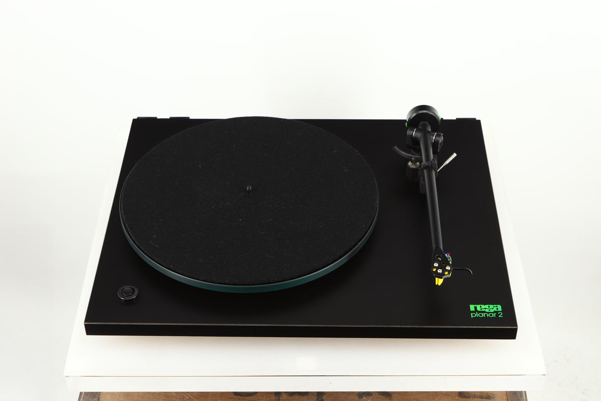 Front view of a used Rega Planar 2 Turntable / 24V Upgraded / Exact Cartridge in a black finish