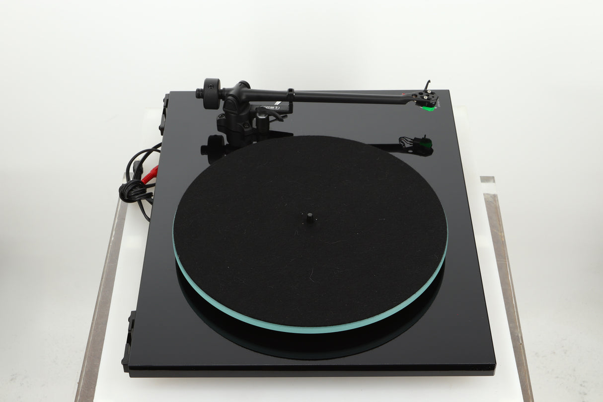 Left side view of a used Rega Planar 2 Turntable / AT-VM95E Cartridge in a black finish