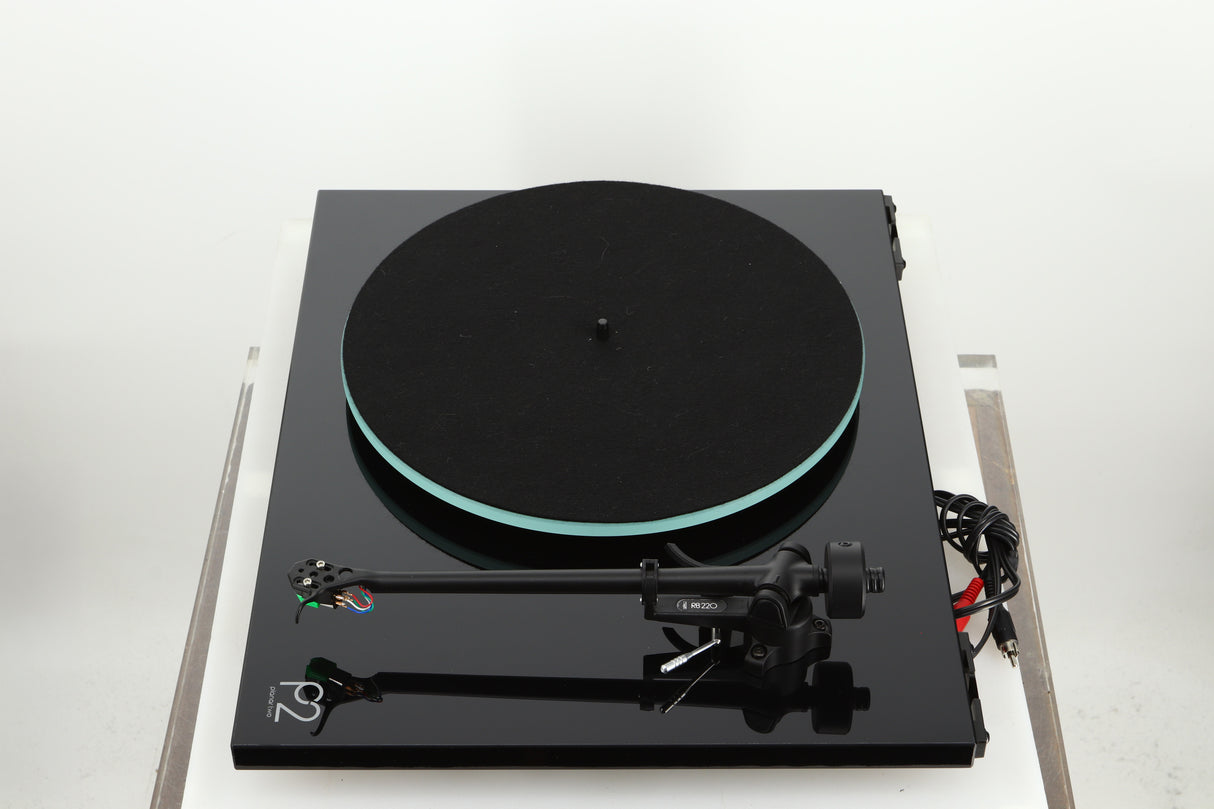 Right side view of a used Rega Planar 2 Turntable / AT-VM95E Cartridge in a black finish