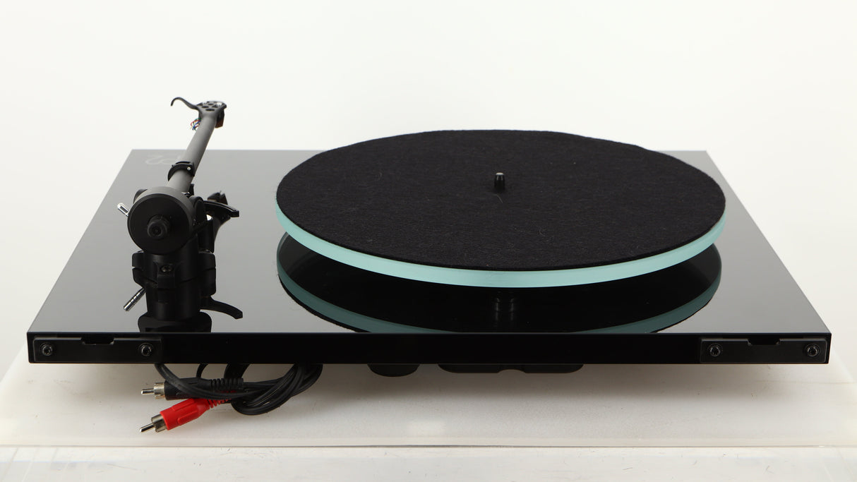 Rear view of a used Rega Planar 2 Turntable / AT-VM95SH Cartridge in a black finish