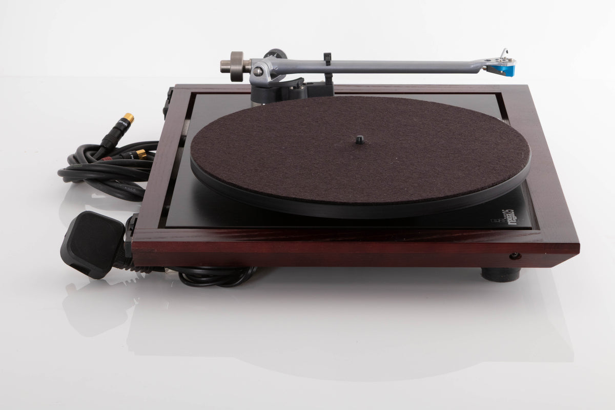Side view of a used Rega Planar 25 Turntable in Black with Elys Cartridge