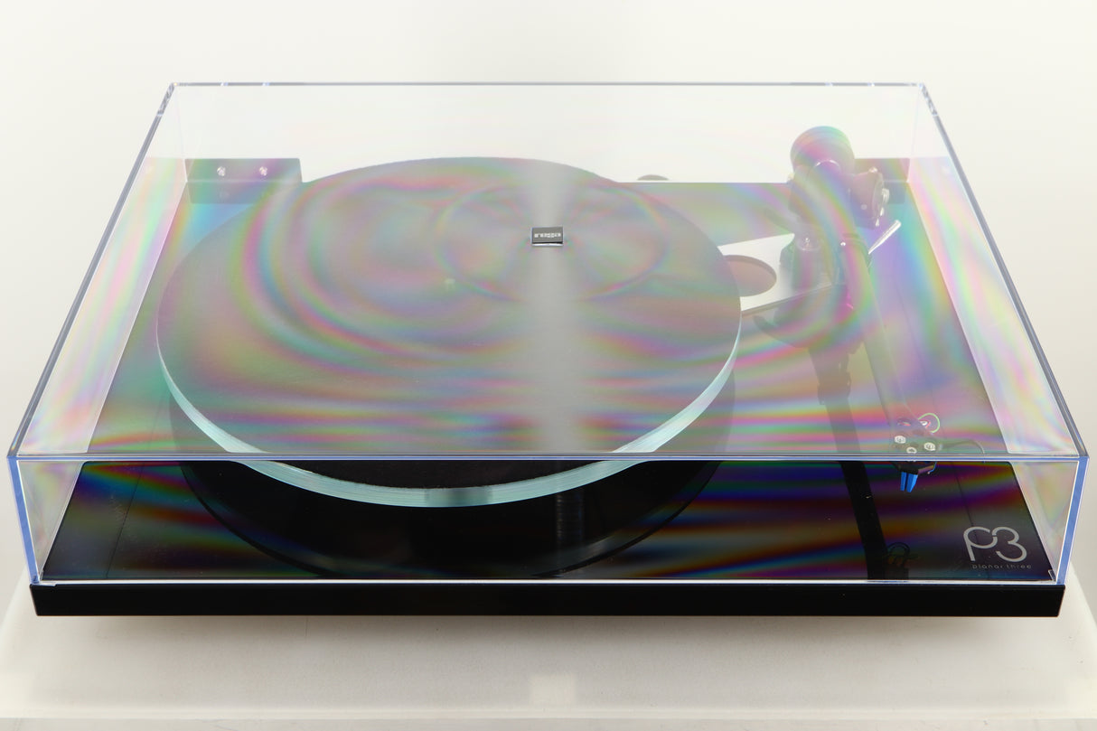 Top view of a used Rega Planar 3 Turntable in Black finish with an Elys Cartridge