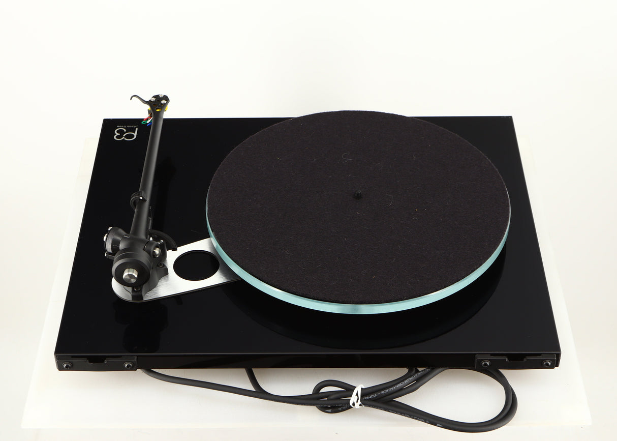 Rear view of a used Rega Planar 3 Turntable / Elys Cartridge in a black finish