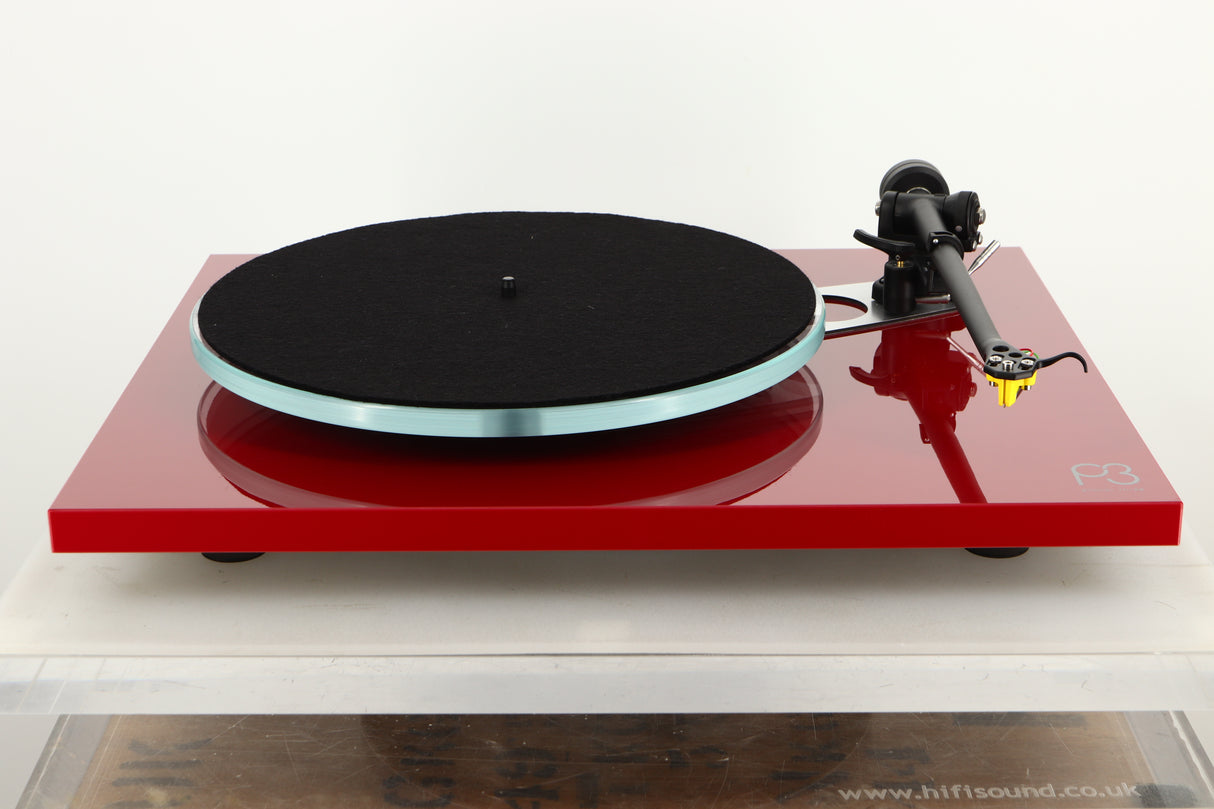 Front view of a used Rega Planar 3 Turntable in Red finish with Exact Cartridge