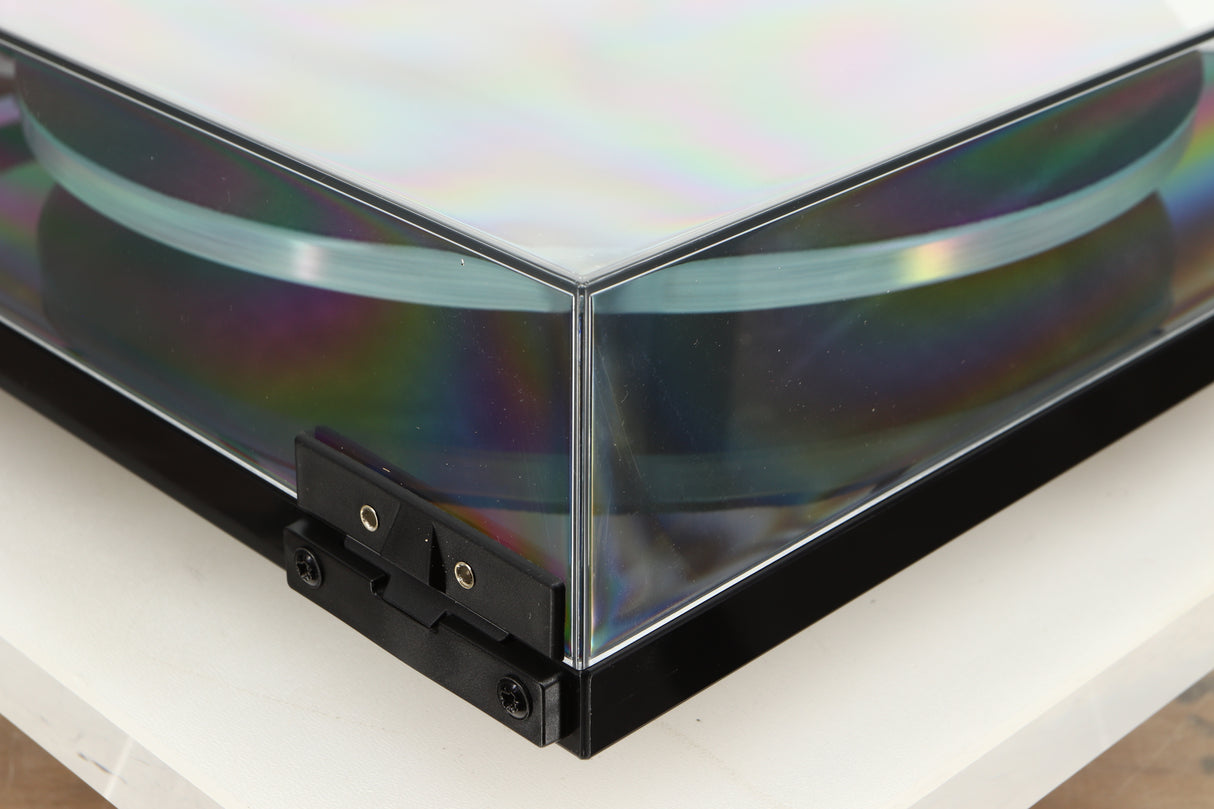 Rear right corner view of a used Rega Planar 3 Turntable with Exact Cartridge in Black Gloss finish