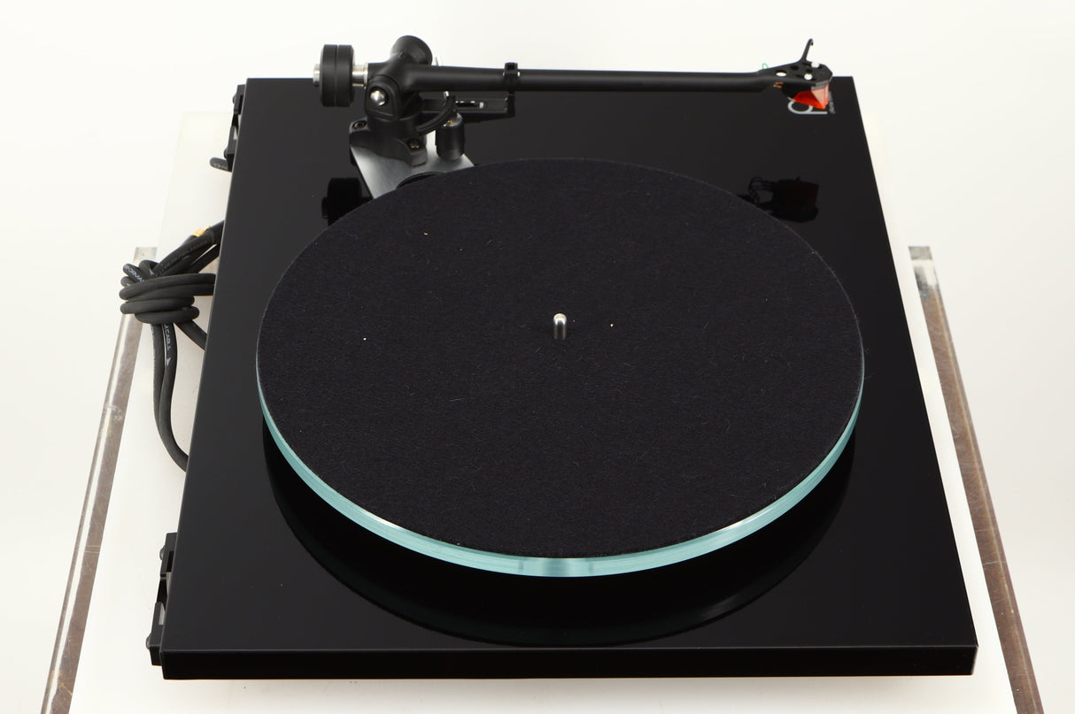 Left side view of a used Rega Planar 3 Turntable / Ortofon 2M Bronze Cartridge / NEO Power Supply in a black finish