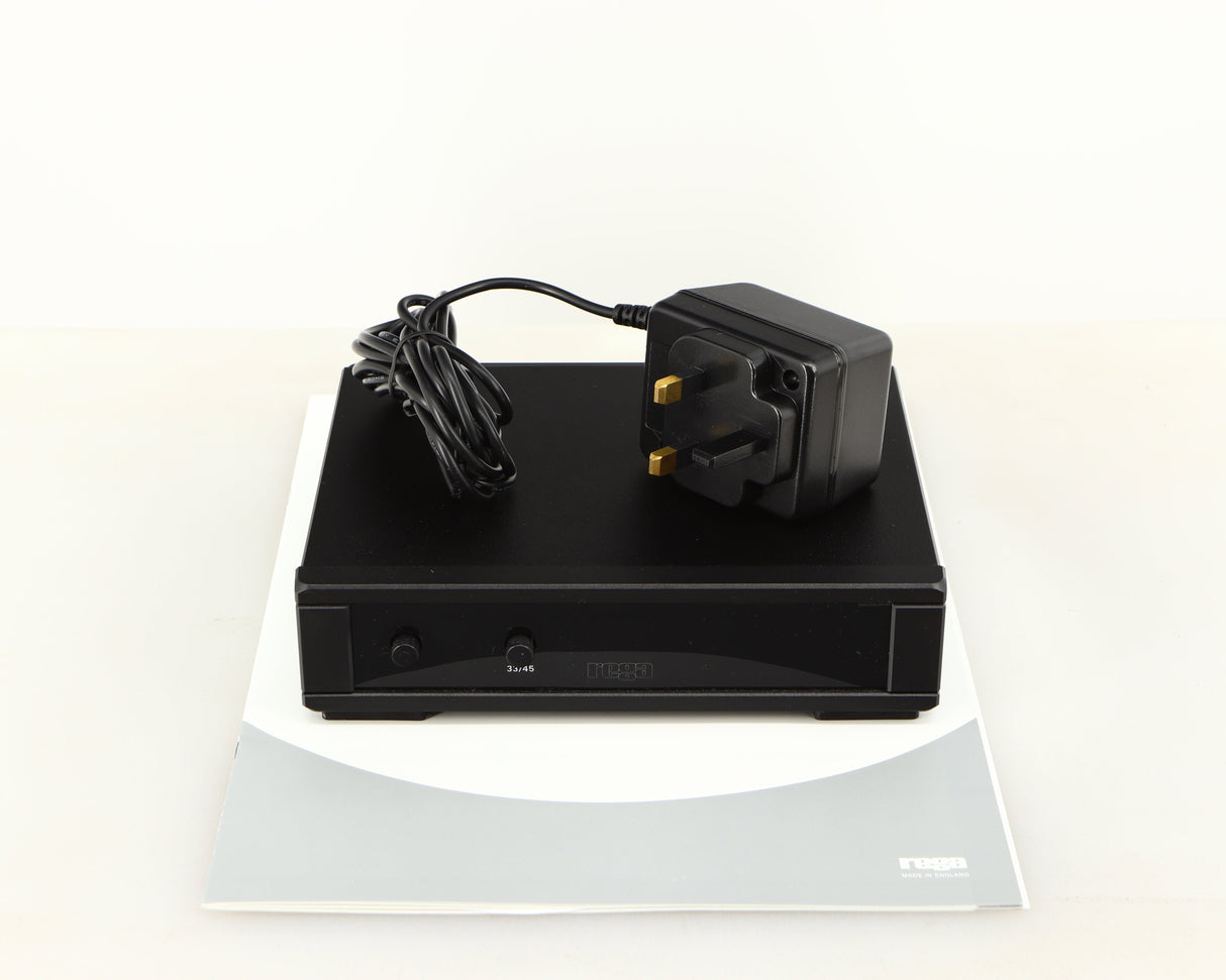 Accessories for a used Rega Planar 8 Turntable (No Cartridge) in a black finish showing connectors showing Manual, NEO PSU MK2 and PSU