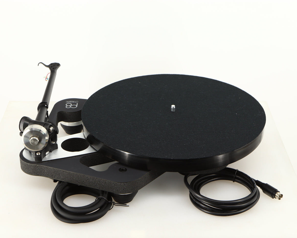 Rear view of a used Rega Planar 8 Turntable (No Cartridge) in a black finish