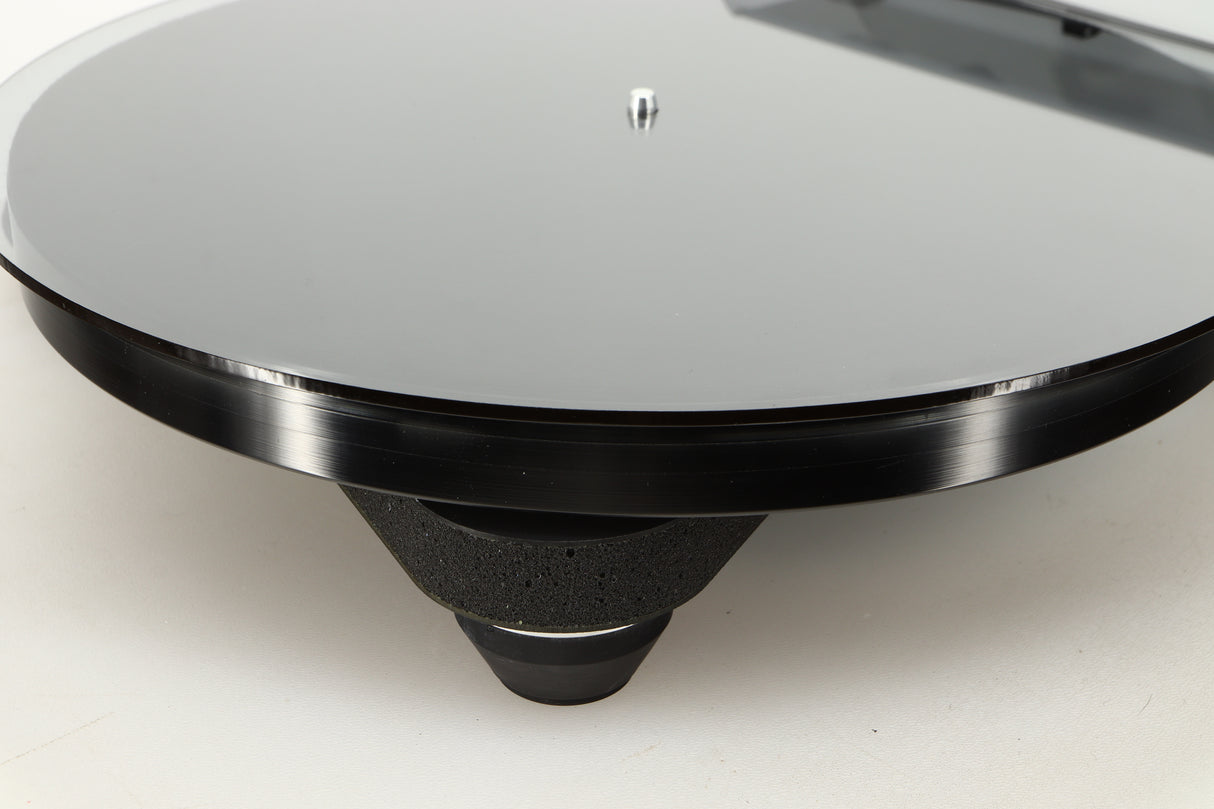 Front left corner view of a used Rega Planar 8 Turntable in Black finish with an Ania Pro Cartridge