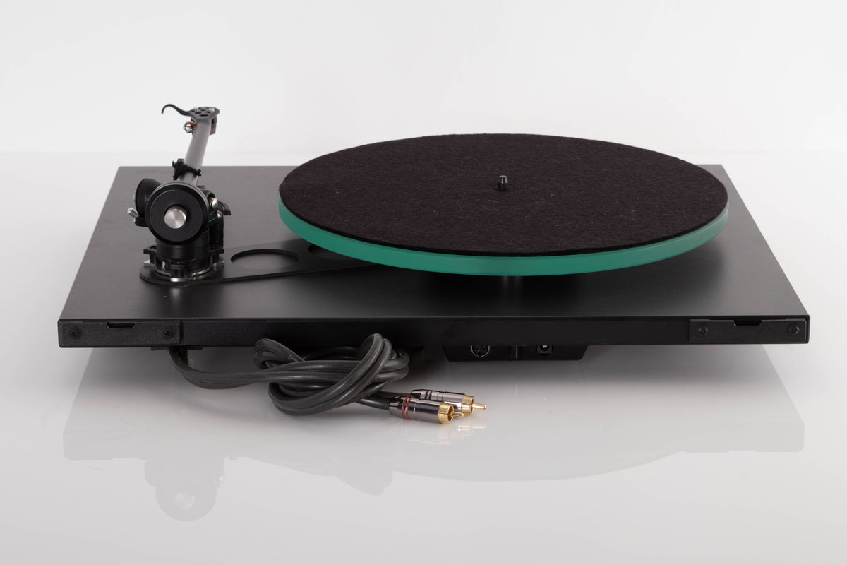 Rear view of a used Rega RP3 Turntable in Cool Grey with AT-VM95SH Cartridge