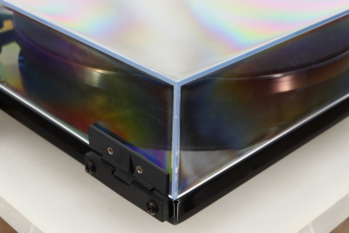 Rear right corner view of a used Rega RP6 Turntable in Black finish with Denon DL-110 MC Cartridge