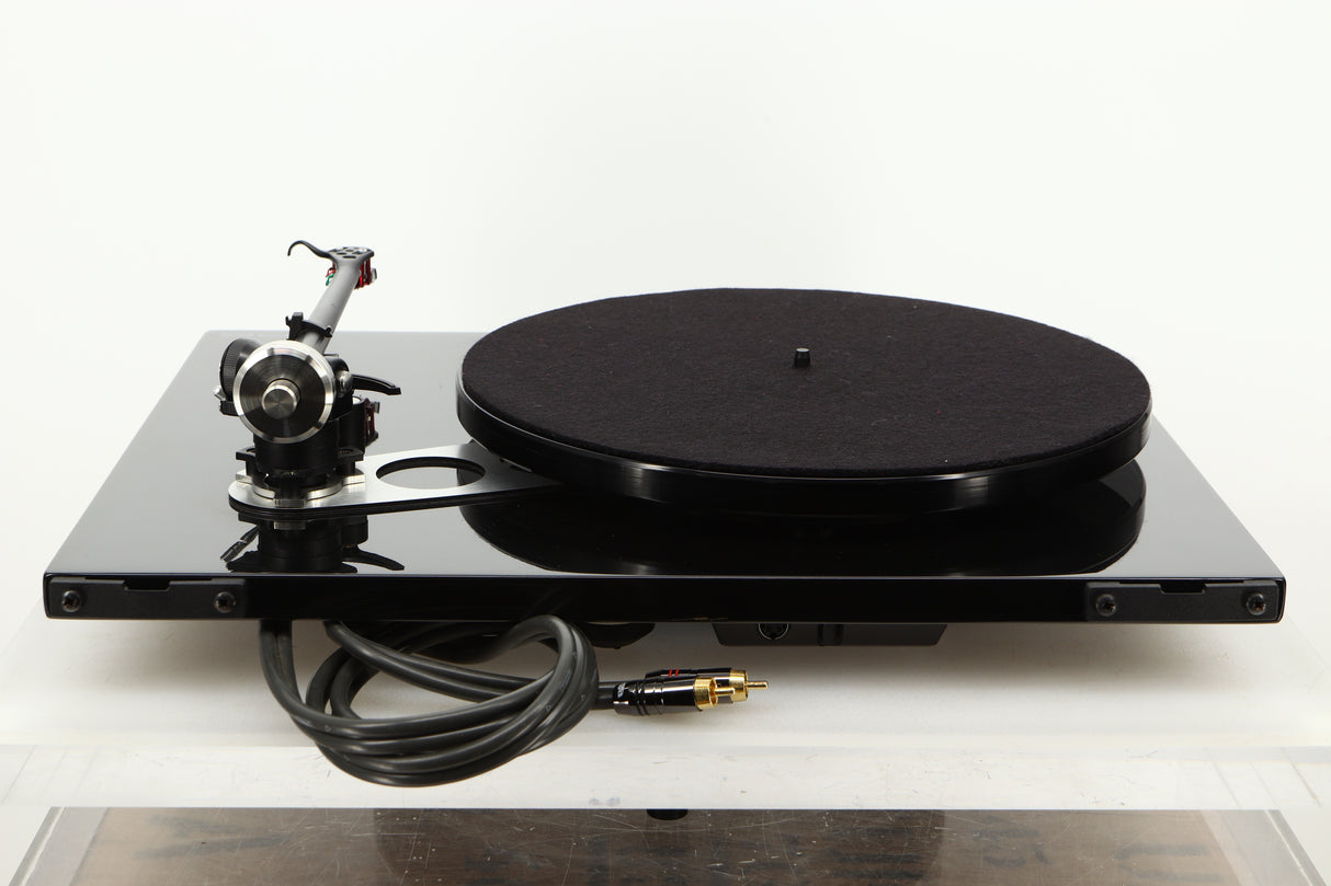 Rear view of a used Rega RP6 Turntable in Black finish with Denon DL-110 MC Cartridge