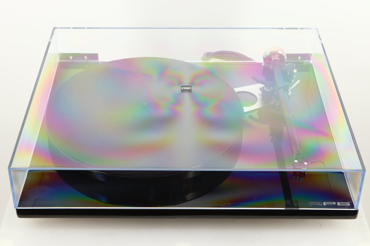 Top view of a used Rega RP6 Turntable in Black finish with Denon DL-110 MC Cartridge