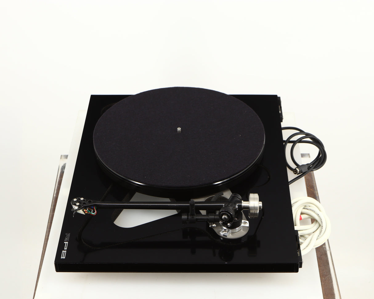 Right side view of a used Rega RP8 Turntable / Apheta 2 MC Cartridge in a black finish