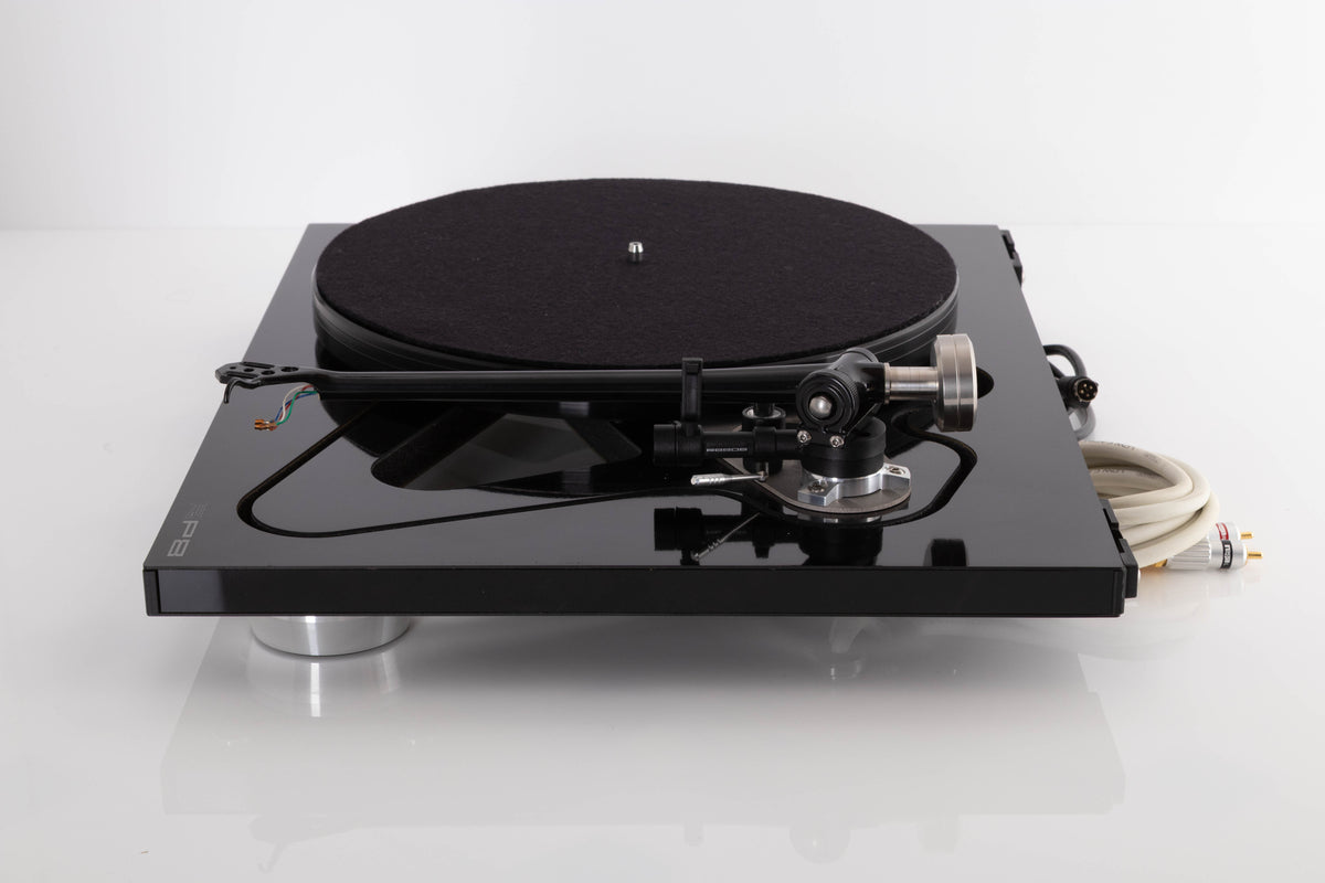 Side view of a used Rega RP8 Turntable in Gloss Black finish