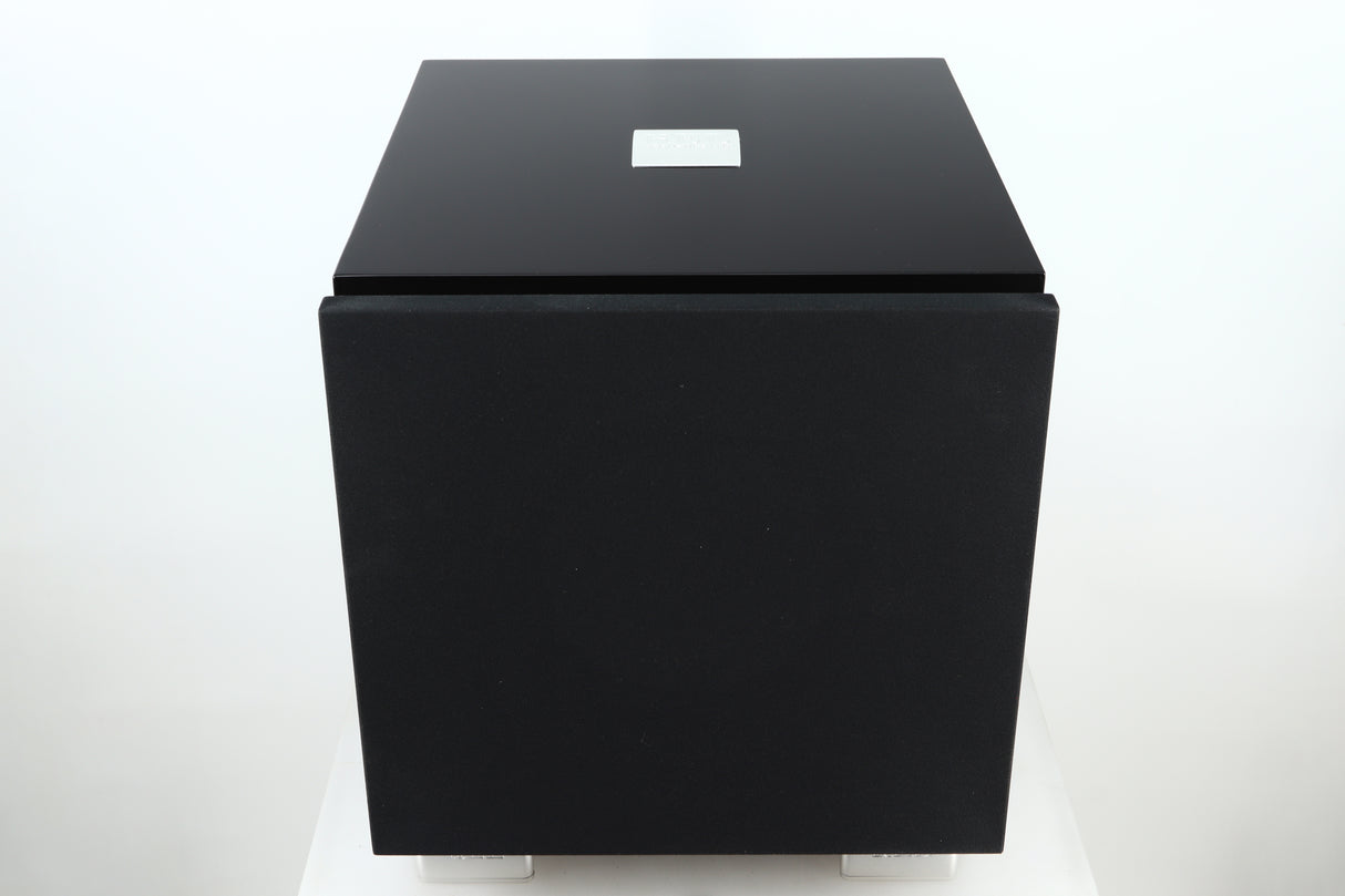 Top view of a used REL S/3 SHO Subwoofer in Piano Black finish
