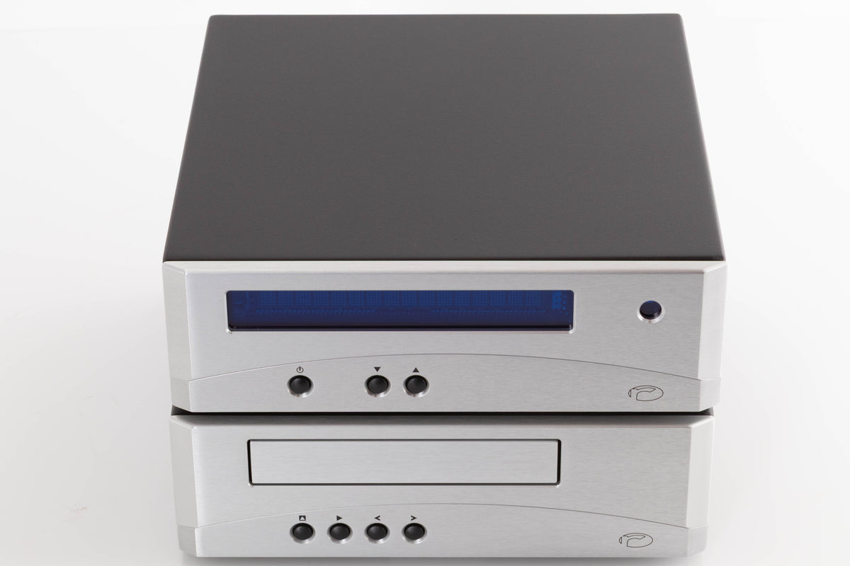 Top of a used Resolution Opus 21 CD Compact Disc Player W/ Opus 21 PS Power Supply in a Silver finish