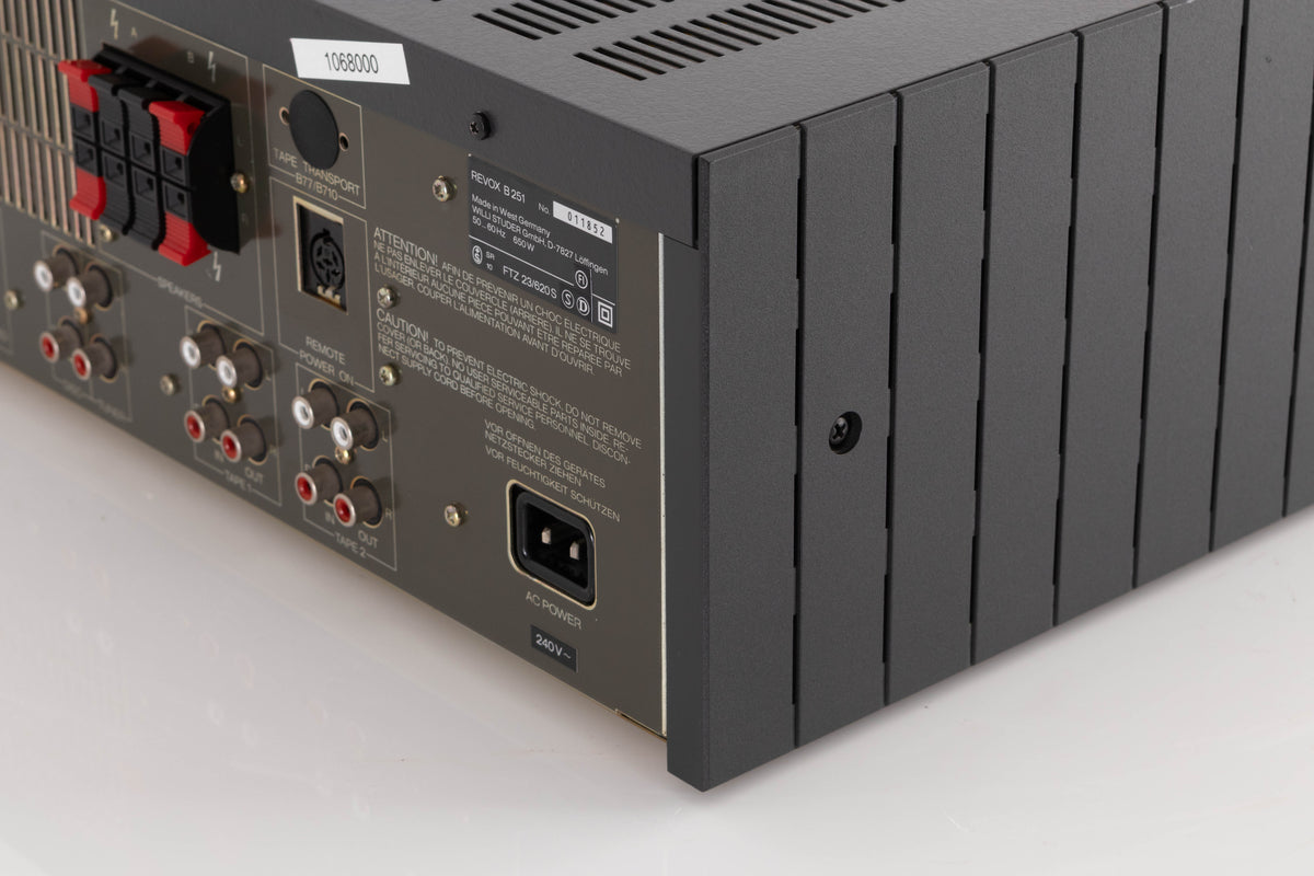 Rear left corner of a used Revox B251 Integrated Amplifier