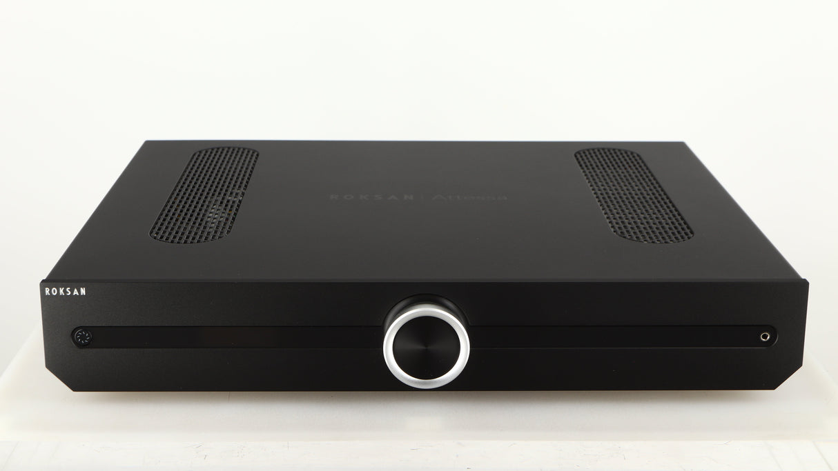 Front view of a used Roksan Attessa Integrated Amplifier in a black finish