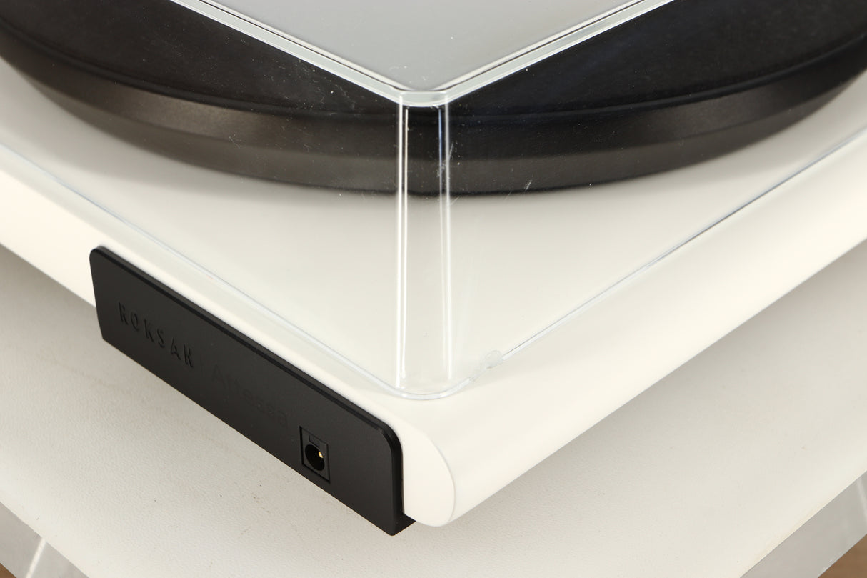 Rear right corner view of a used Roksan Attessa Turntable in White finish