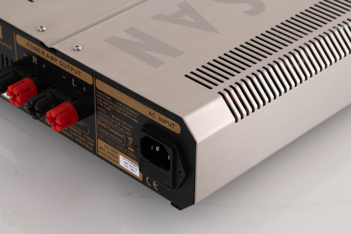 Rear right corner view of a used Roksan Caspian M2 Integrated Amplifier in Black