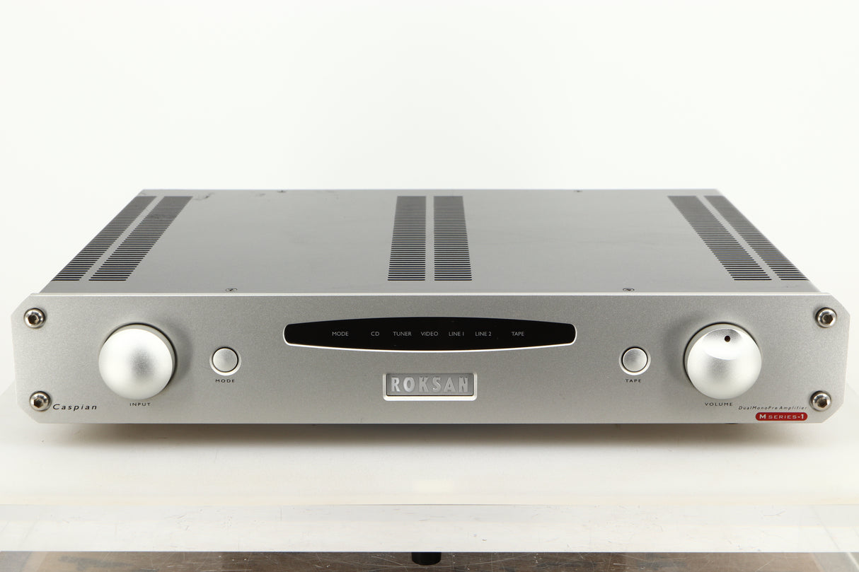Front view of a used Roksan Caspian M Series-1 Dual Mono Pre Amplifier in Silver finish