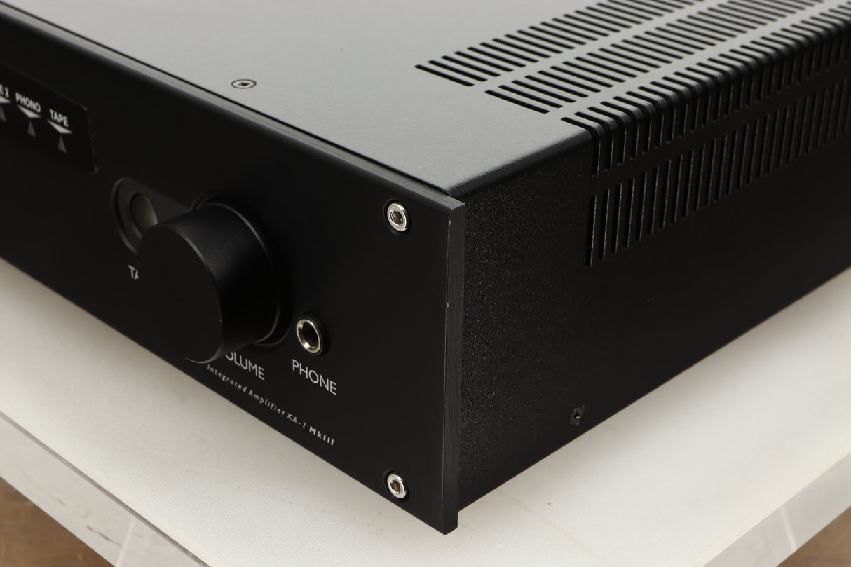 Front right corner view of a used Roksan Kandy KA-1 MkIII Integrated Amplifier in Black finish