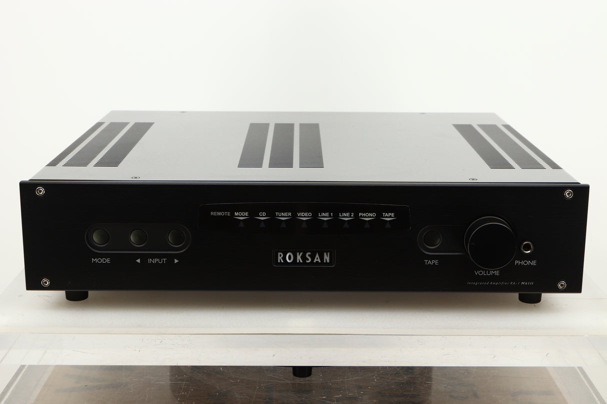 Front view of a used Roksan Kandy KA-1 MkIII Integrated Amplifier in Black finish