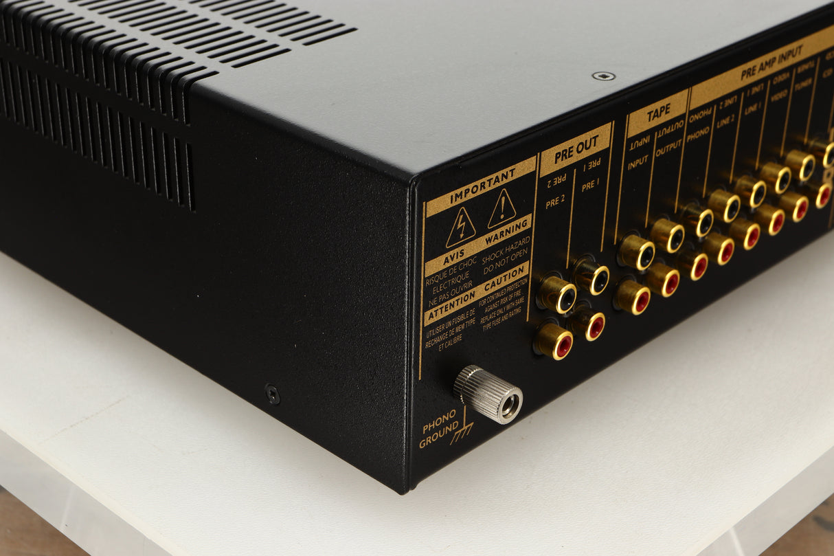 Rear left corner view of a used Roksan Kandy KA-1 MkIII Integrated Amplifier in Black finish