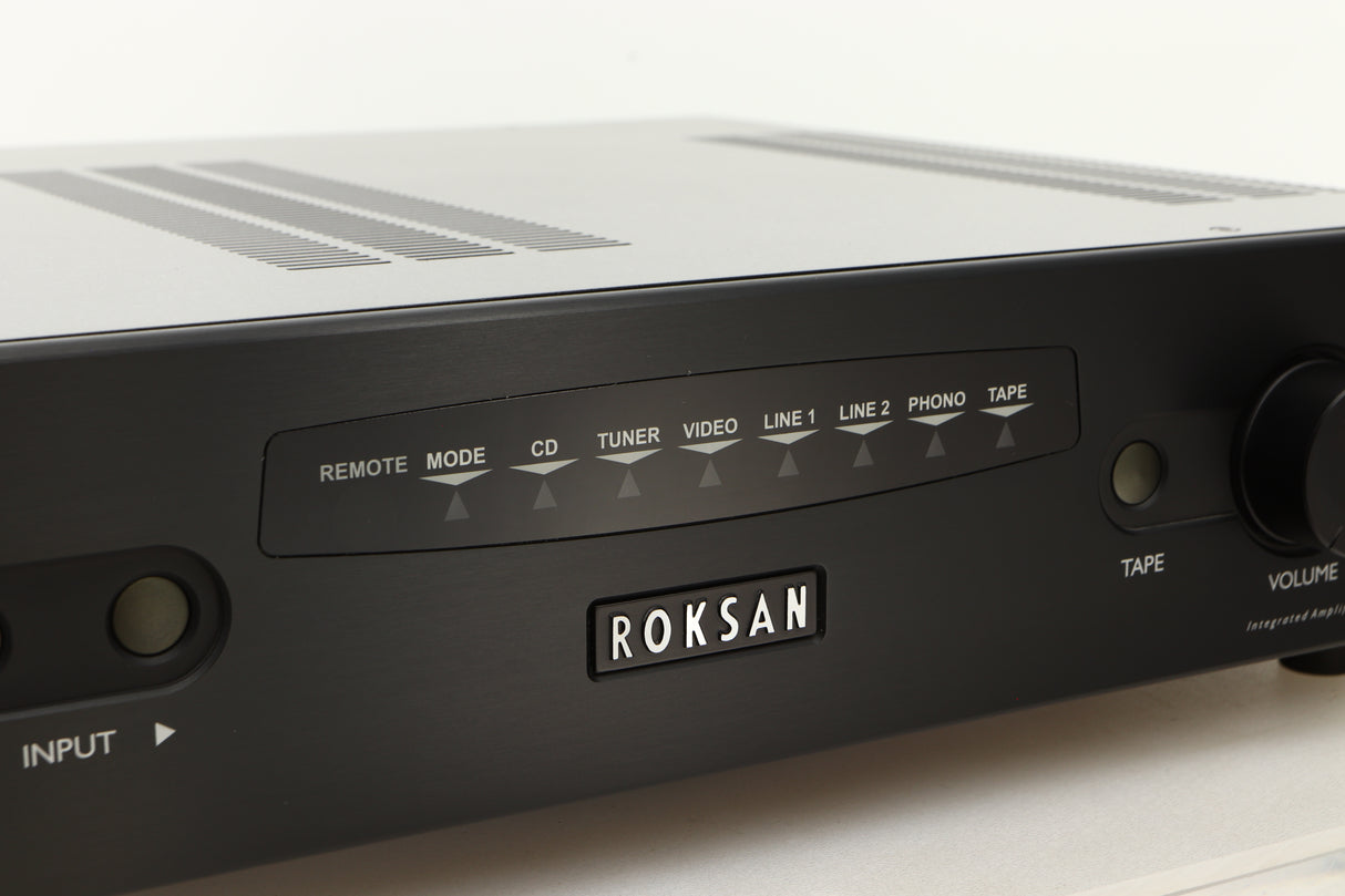 Close up view of a used Roksan Kandy KA-1 MkIII Integrated Amplifier in Black finish