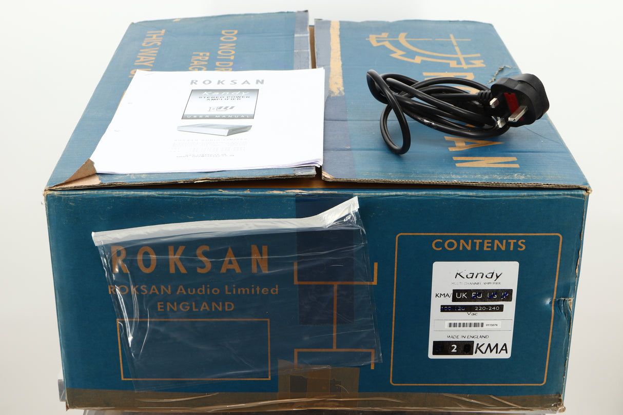 Box of a used Roksan Kandy KMA 2/3 MkIII Power Amplifier in Black finish